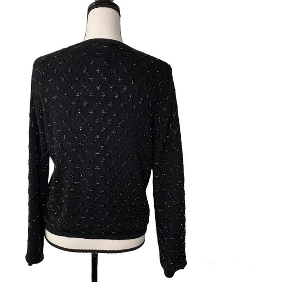 VINTAGE Ann Taylor Merino Wool Sequin Black Cardigan - Picture 4 of 10